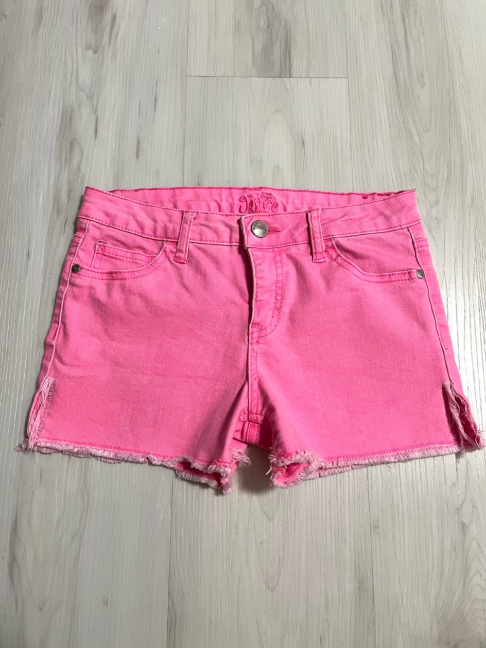 Neon/Hot Pink Frayed Hem Denim Justice Shorts
